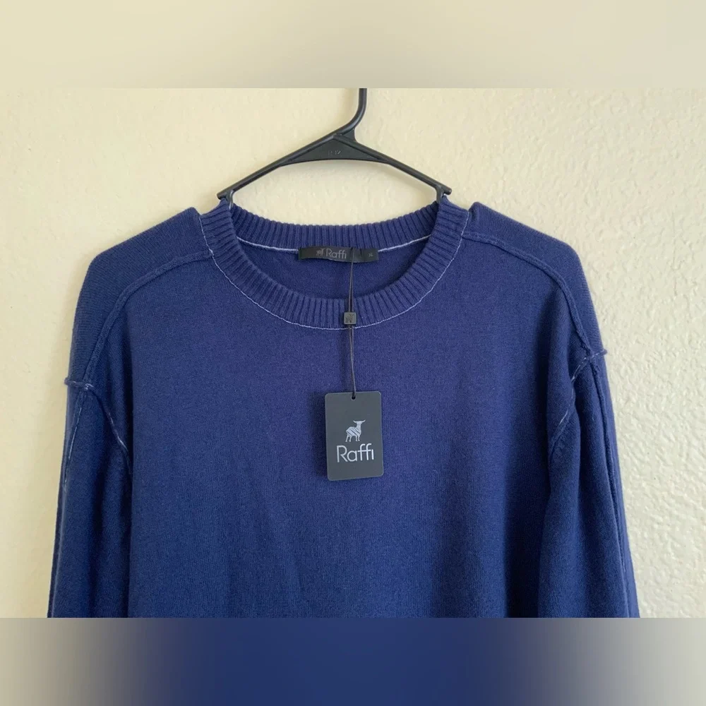 Raffi Sweater‎ Mens XL Indigo Wool/Cotton/Cashmere Pullover Crew Neck